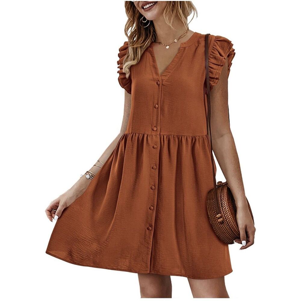 KIRUNDO Mini Dress for Women Sleeveless V Neck Button Down Tunic Shift Plus XXL